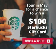 Tour in May for a chance to win a $100 Starbucks Gift Card.