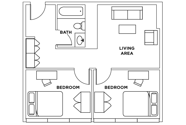 Parkside Student Residence: 2 Bedroom 1 Bathroom Penthouse Suite Floor Plan