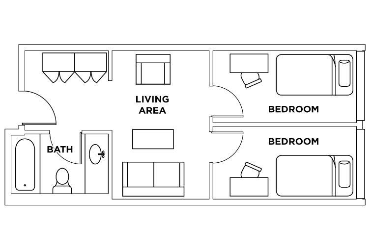 Parkside Student Residence: 2 Bedroom 1 Bathroom Private Floor Plan